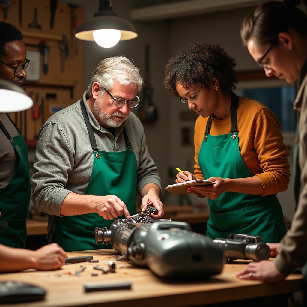 Gruppe von Freiwilligen beim gemeinsamen Reparieren