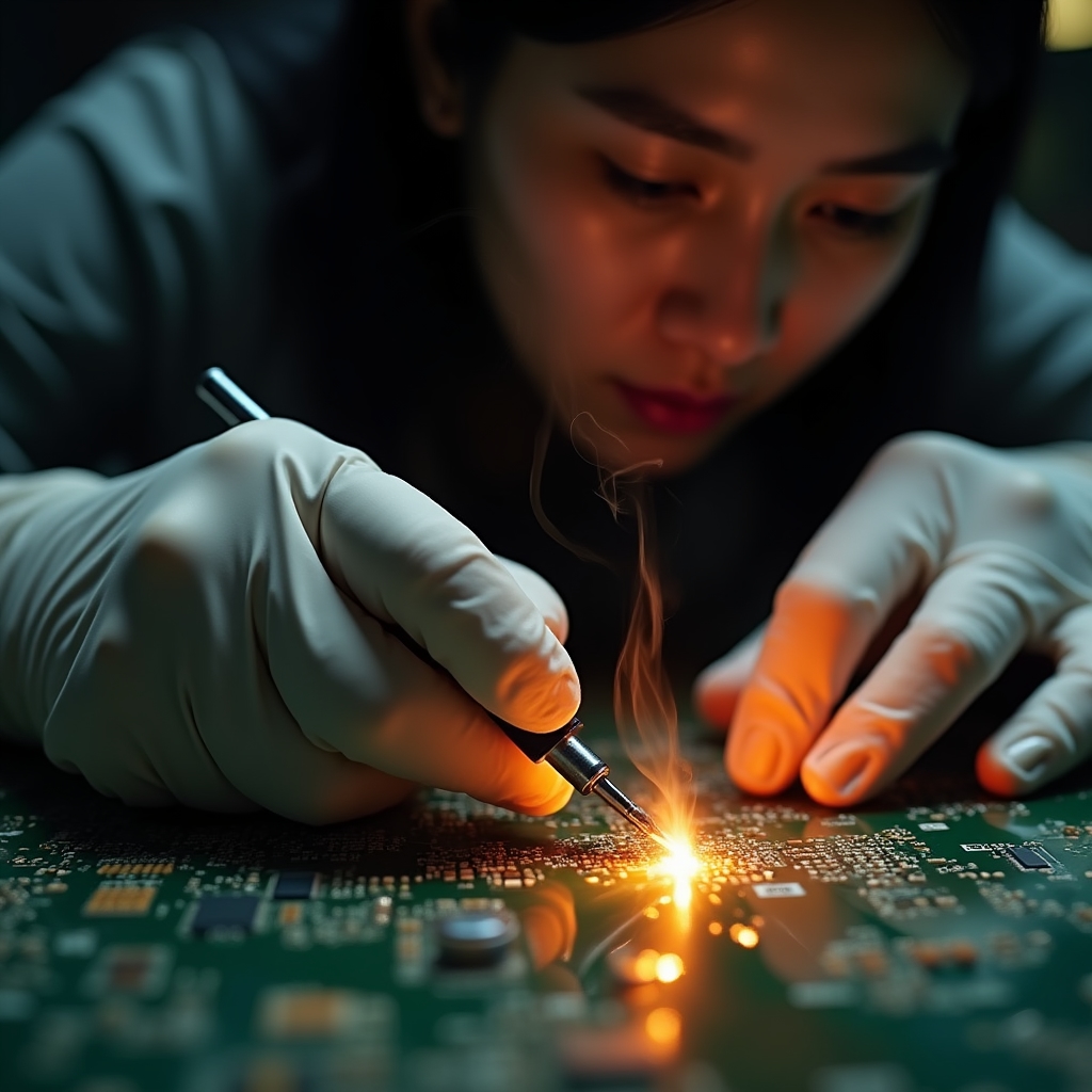 Elektronik-Reparatur mit Lötkolben im Repair-Café